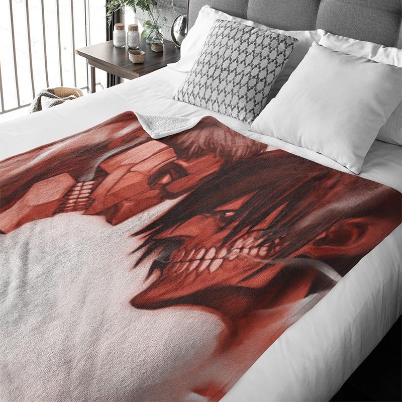 Armored Titan Attack Titan Face Off Attack on Titan Blanket-Blanket-Attack On Titan,Attack on Titan Blanket,Blanket,Sharpa Fleece,Shingeki no Kyojin,Throw Blanket