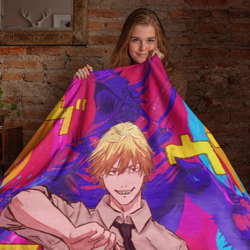 Denji Chainsaw Devil Color Fusion Chainsaw Man Throw Blanket
