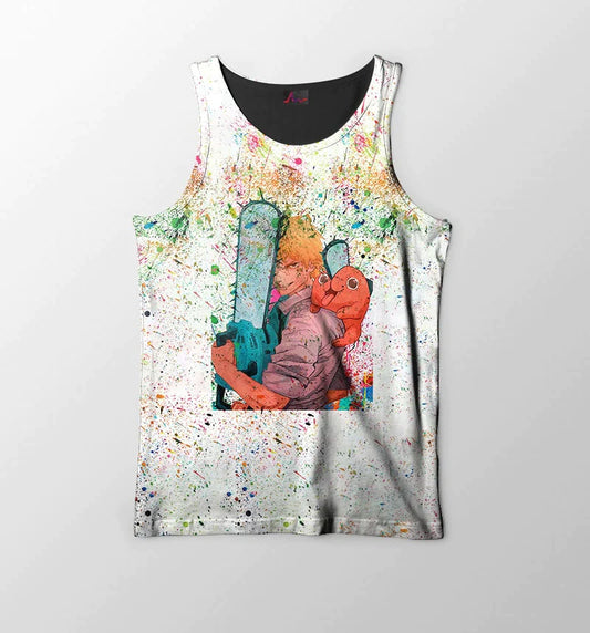 Denji Pochita Combo Splatter Ink Color Chainsaw Man Tank Top