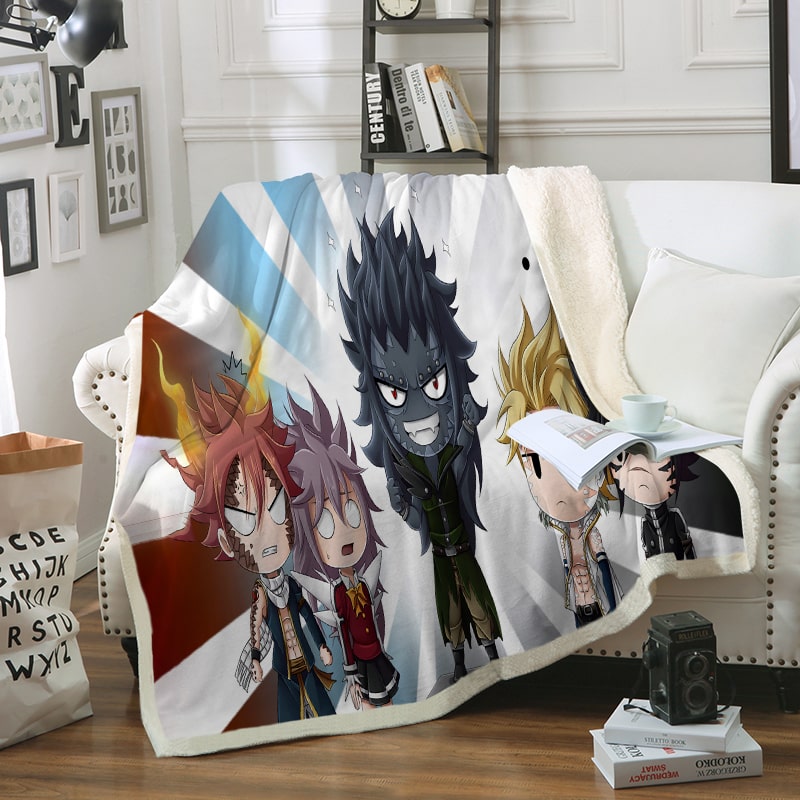 Fairy Tail Chibi Team Dragon Slayer Natsu Gajeel Blanket