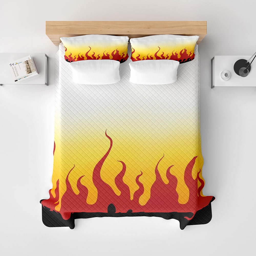 Rengoku Flame Pillar Demon Slayer Pattern Bedspread Quilt Set