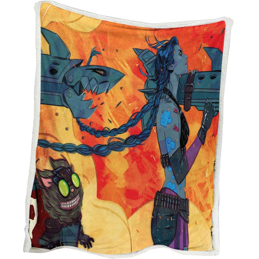 Jinx League of Legends Fire Brushed Arcane Gaming Blanket