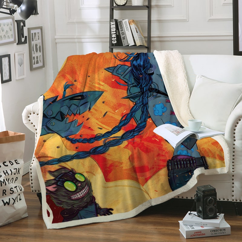 Jinx League of Legends Fire Brushed Arcane Gaming Blanket