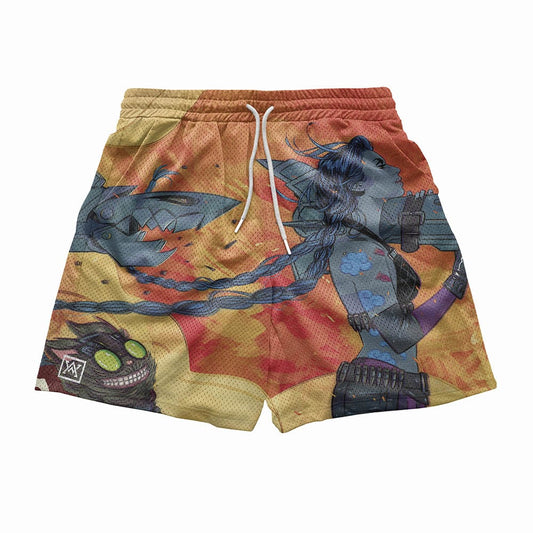 Jinx League of Legends Fire Brushed Mesh shorts