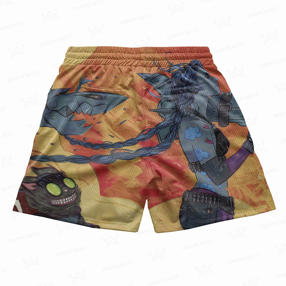 Jinx League of Legends Fire Brushed Mesh shorts