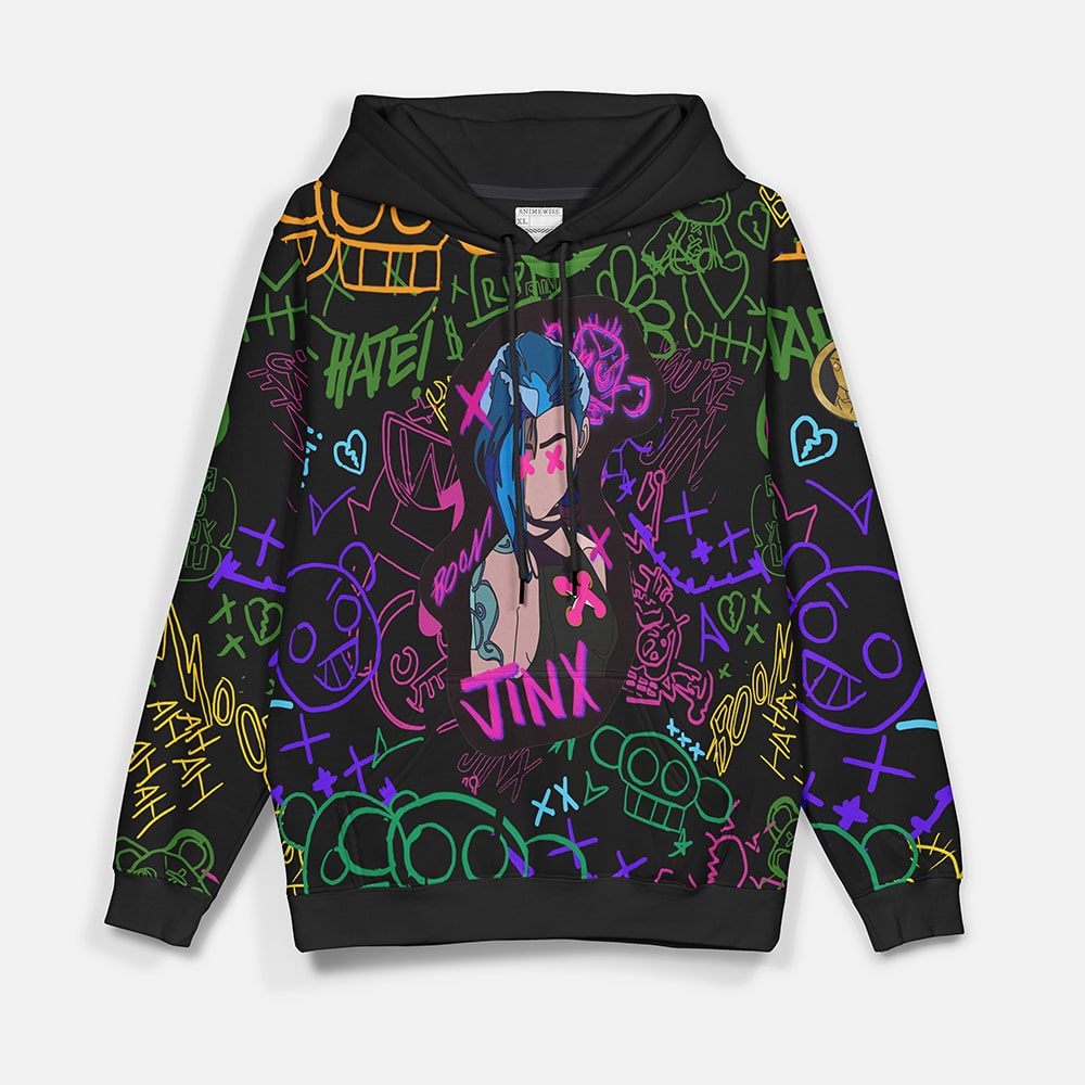 Jinx Neon Graffiti Arcane Pullover Hoodie