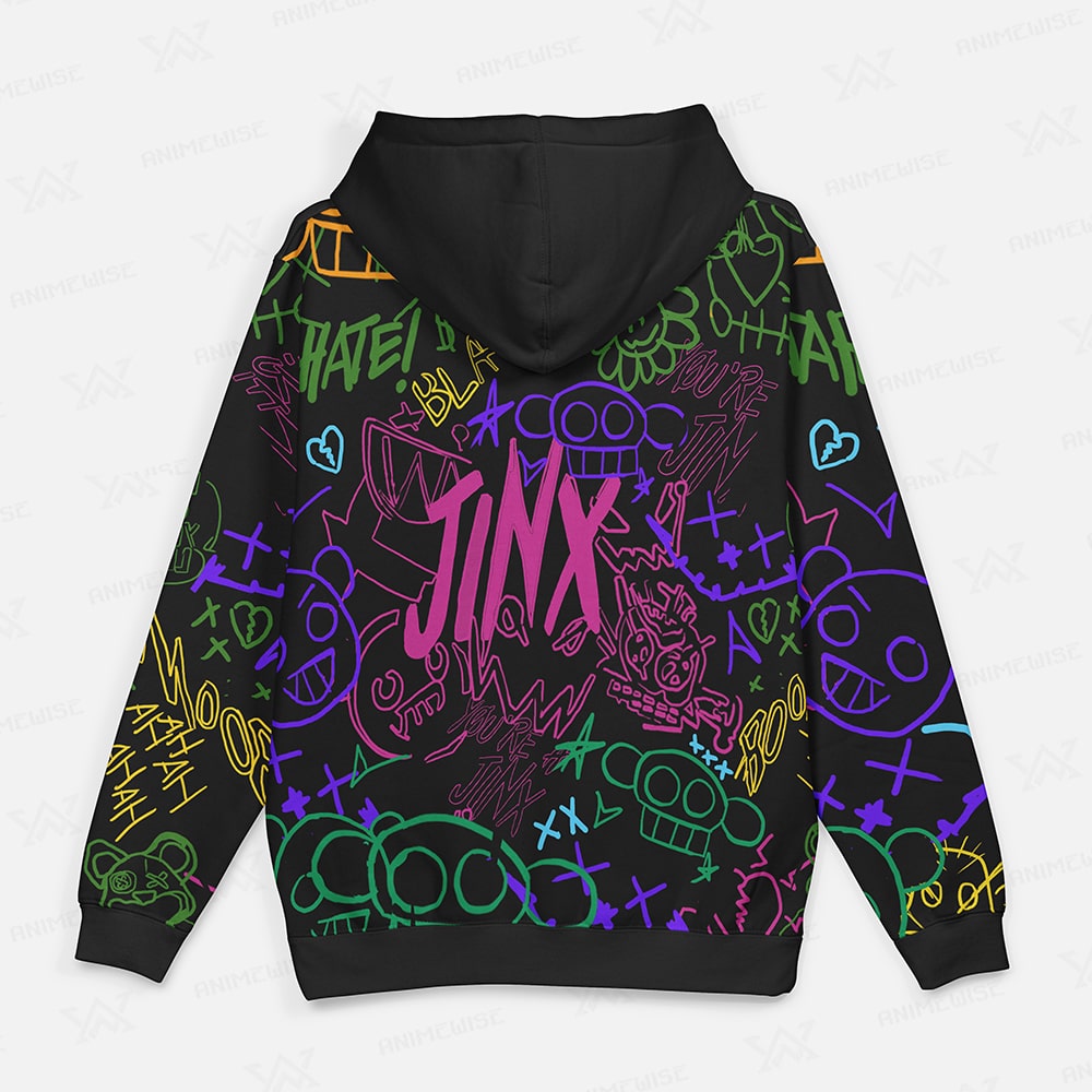 Jinx Neon Graffiti Arcane Pullover Hoodie