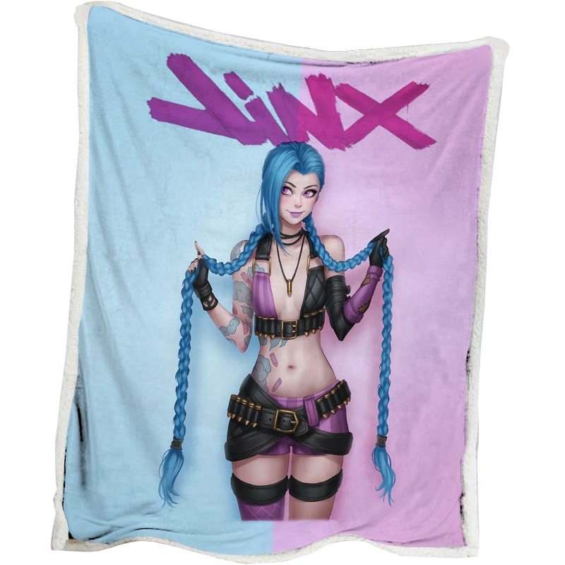 Jinx Powder Color Crossover League of Legends Arcane Blanket