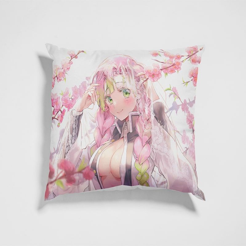 Demon Slayer Kanroji Mitsuri Cherry Blossom Floral Brushed Throw Pillow-Demon Slayer-Demon Slayer,Demon Slayer Kimetsu no Yaiba,Home Decor,Kanroji Mitsuri,Pillowcase,Throw Pillow
