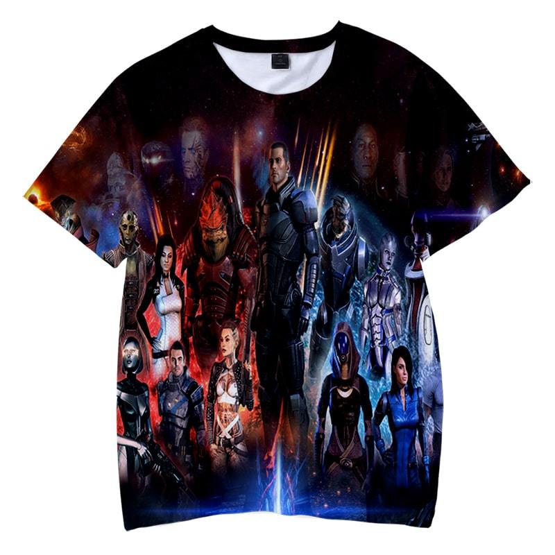 Mass effect All Characters Embossed Casual Gaming T-shirt