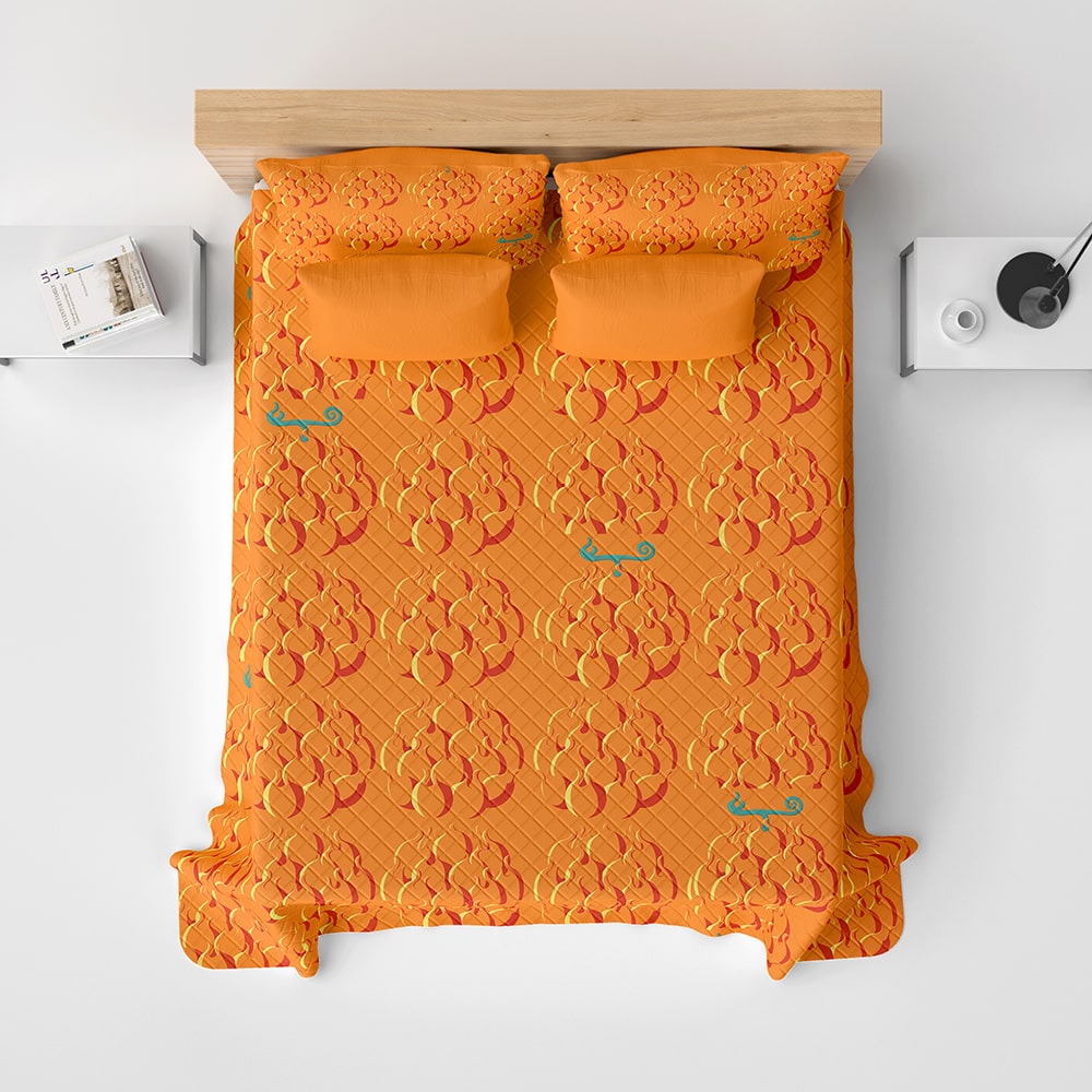 Mera Mera Devil Fruit Pattern One Piece Bedspread Quilt Set
