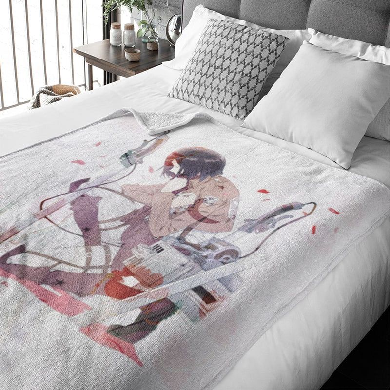 Mikasa Ackerman Floral Self Embossed Attack On Titan Blanket-Blanket-Attack On Titan,Attack on Titan Blanket,Blanket,Sharpa Fleece,Throw Blanket