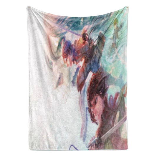 Mikasa Eren Yeager Color Sketch Brushed Attack Titan Blanket