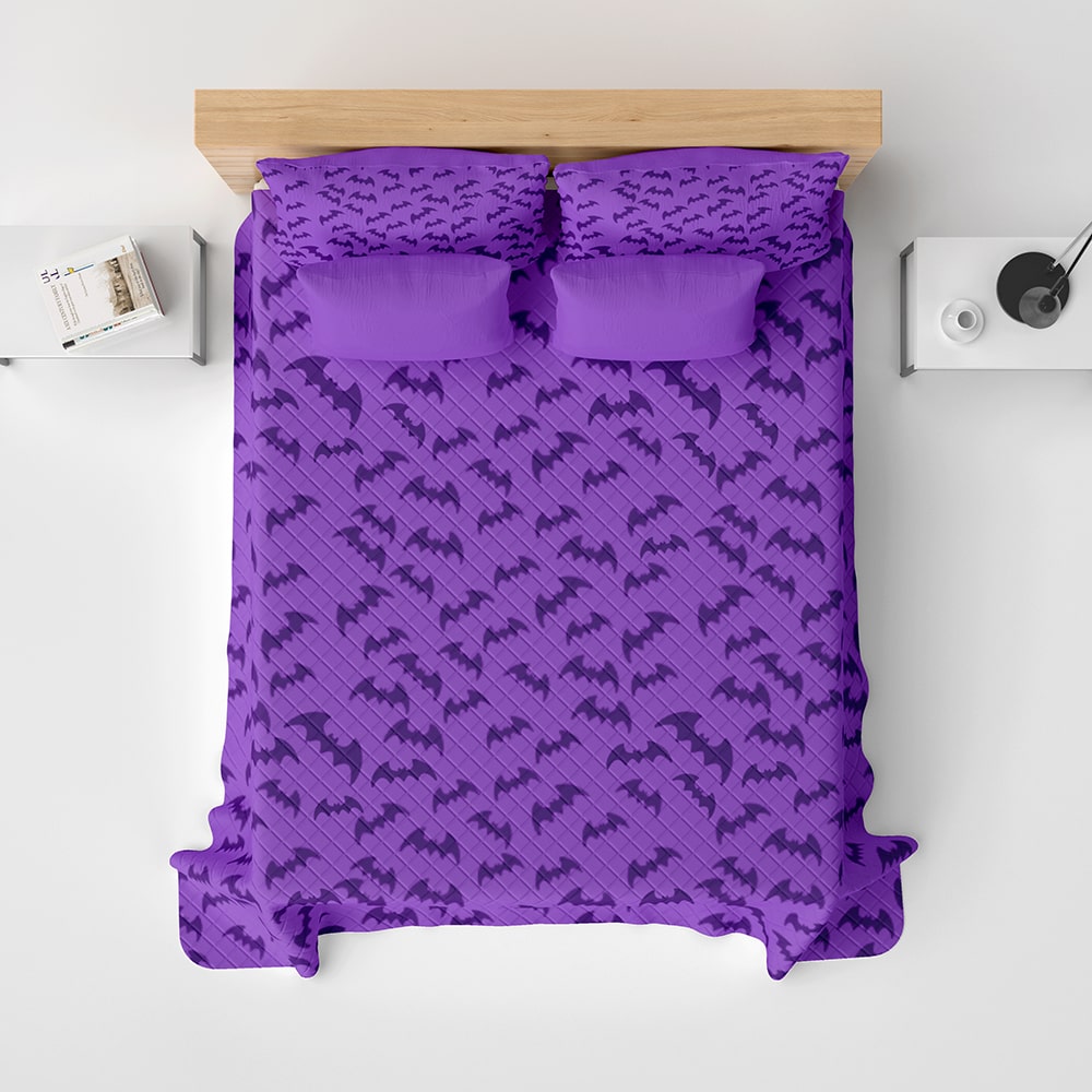 Morrigan Aensland Bats All Over Brushed Bedspread Quilt Set