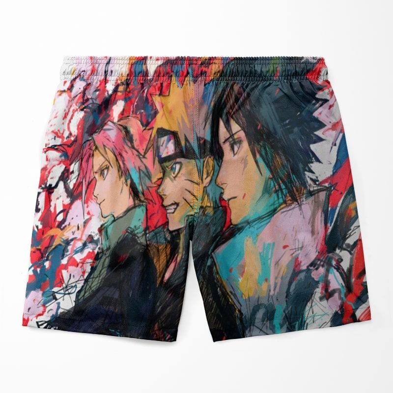 Naruto Team Seven Empyrean Blend Paint Splatter Naruto Shorts-Board Shorts-Board Shorts,meta-size-chart-swim-trunks-size-chart,Naruto,Naruto Shippuden,Sakura Haruno,Sasuke Uchiha,Shorts