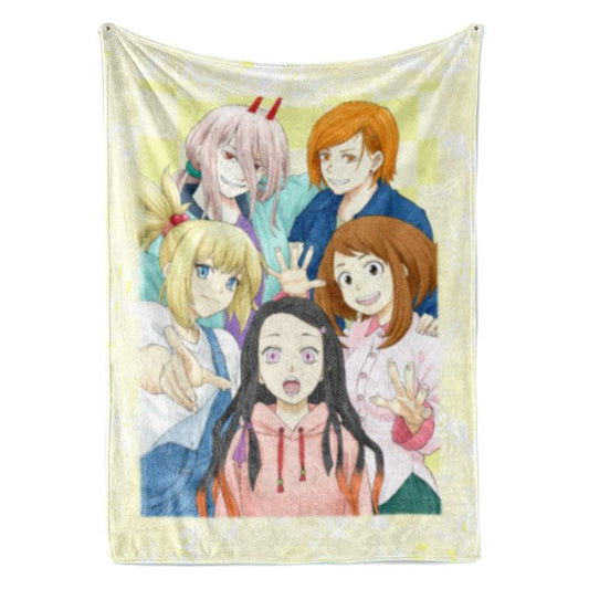 Nezuko Nobara Ochako Anime girls Crossover Jujutsu Kaisen Blanket