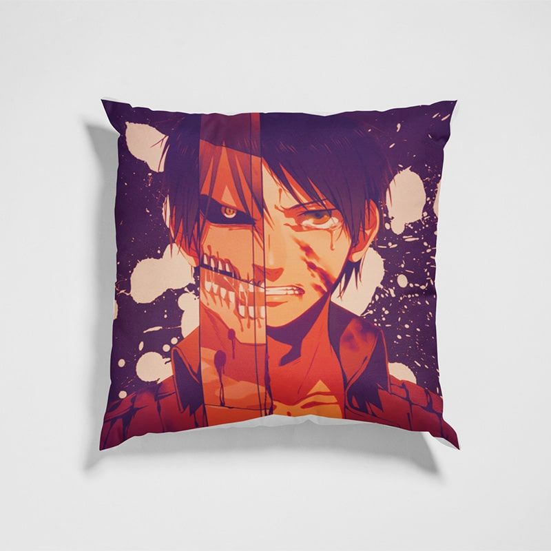 Eren Yeager Titan Crossover Soft Brushed Attack on Titan Throw Pillow-AttackOnTitan-Attack On Titan,Attack on Titan Throw Pillow,Home Decor,Pillowcase,Throw Pillow