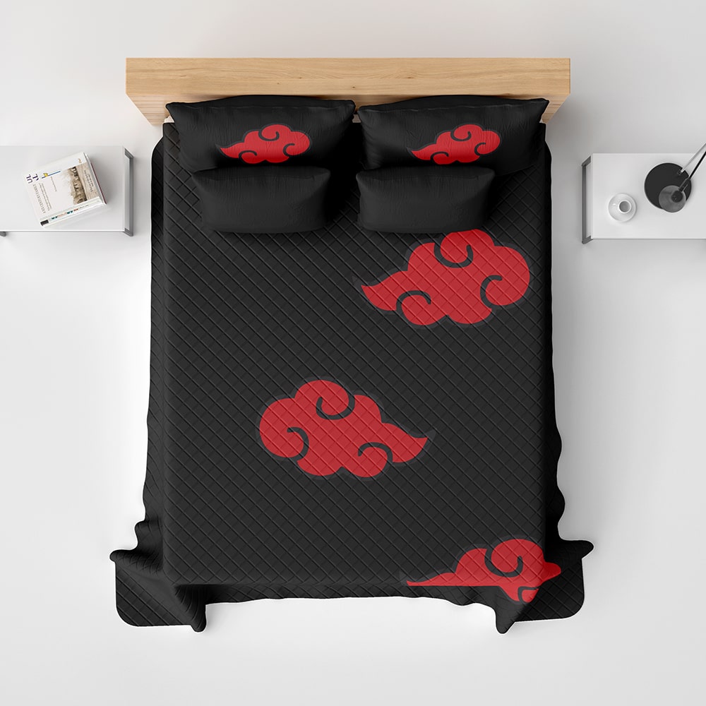 Naruto Akatsuki Pattern Bedspread Quilt Set