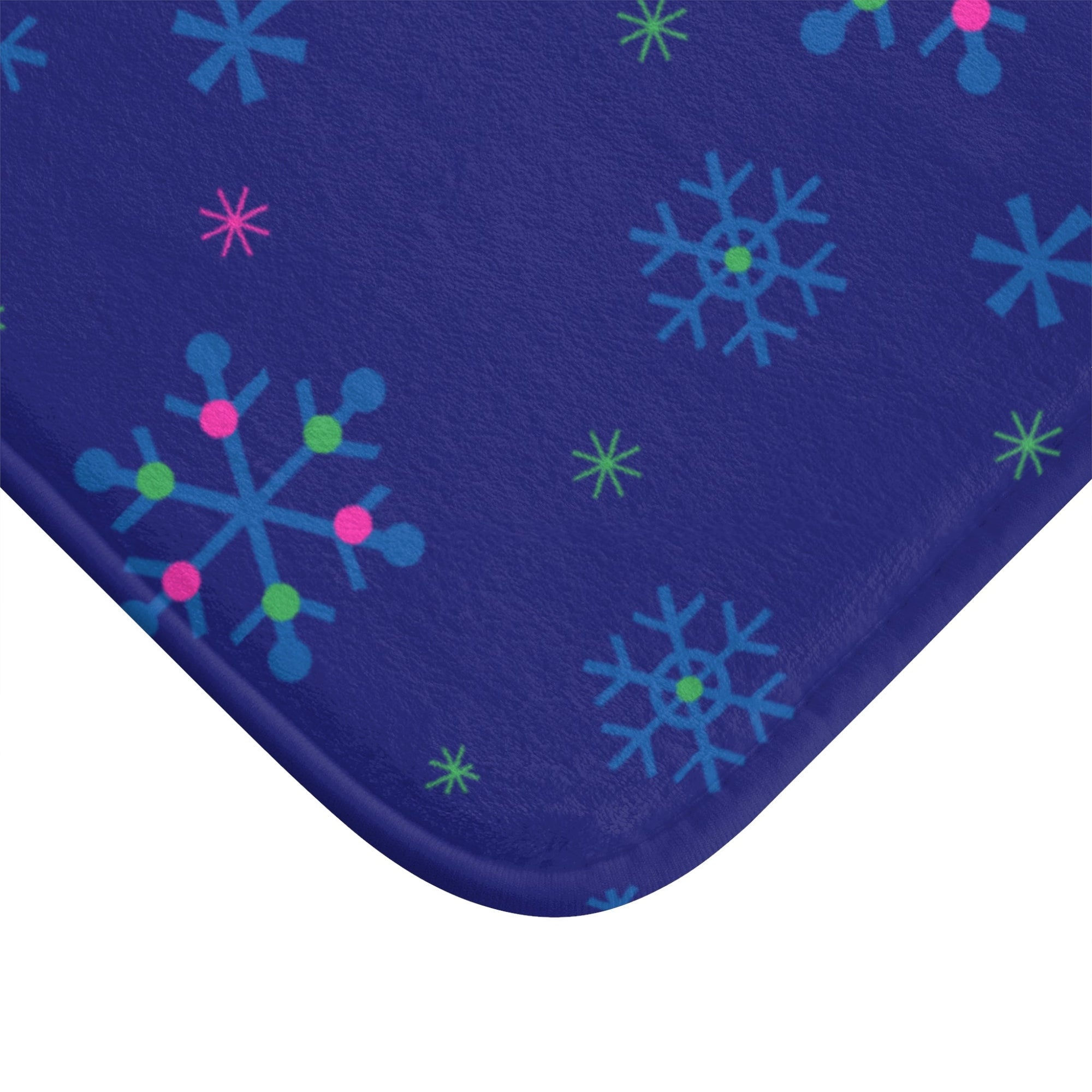 Snowflakes Blues Modern Pattern Stitched Bath Mats