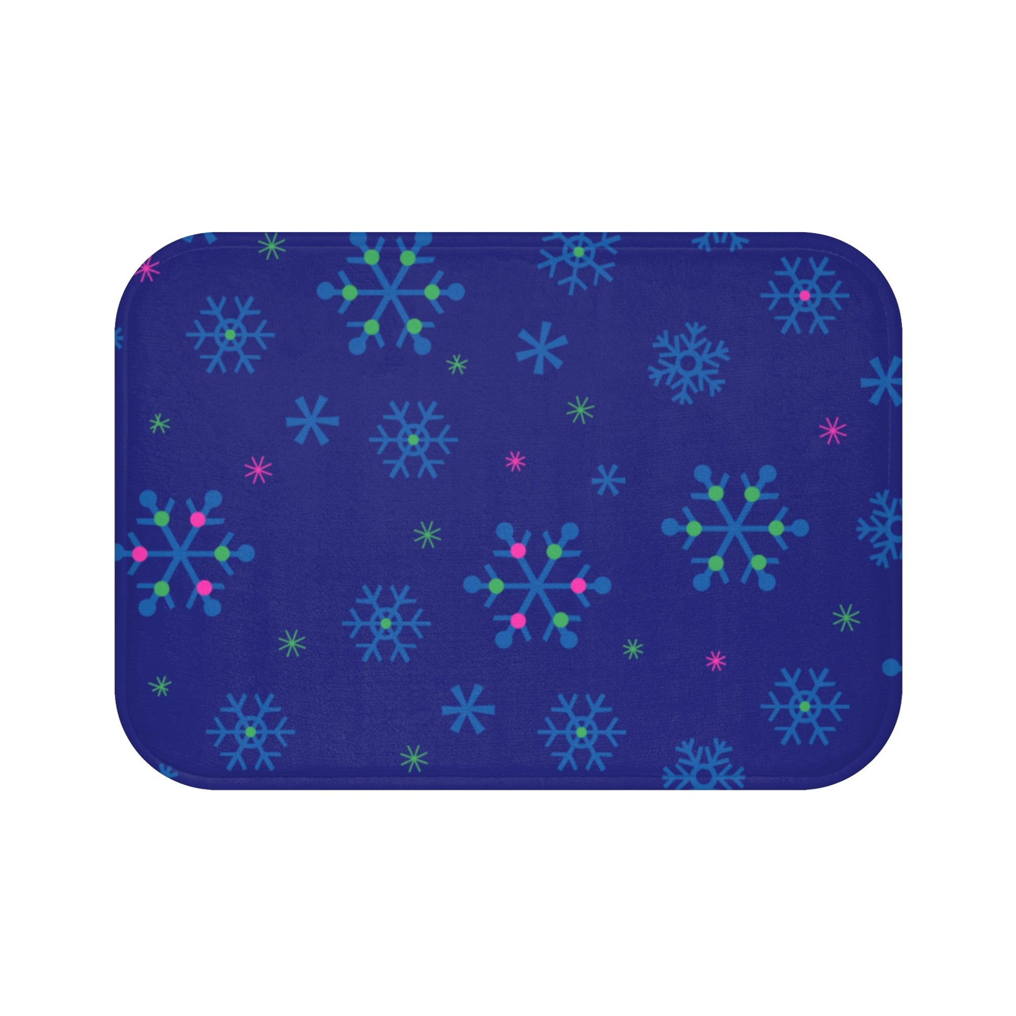 Snowflakes Blues Modern Pattern Stitched Bath Mats