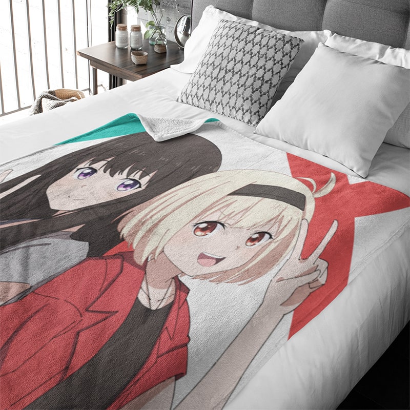 Takina Inoue Chisato Nishikigi Kawaii Lycoris Recoil Throw Blanket