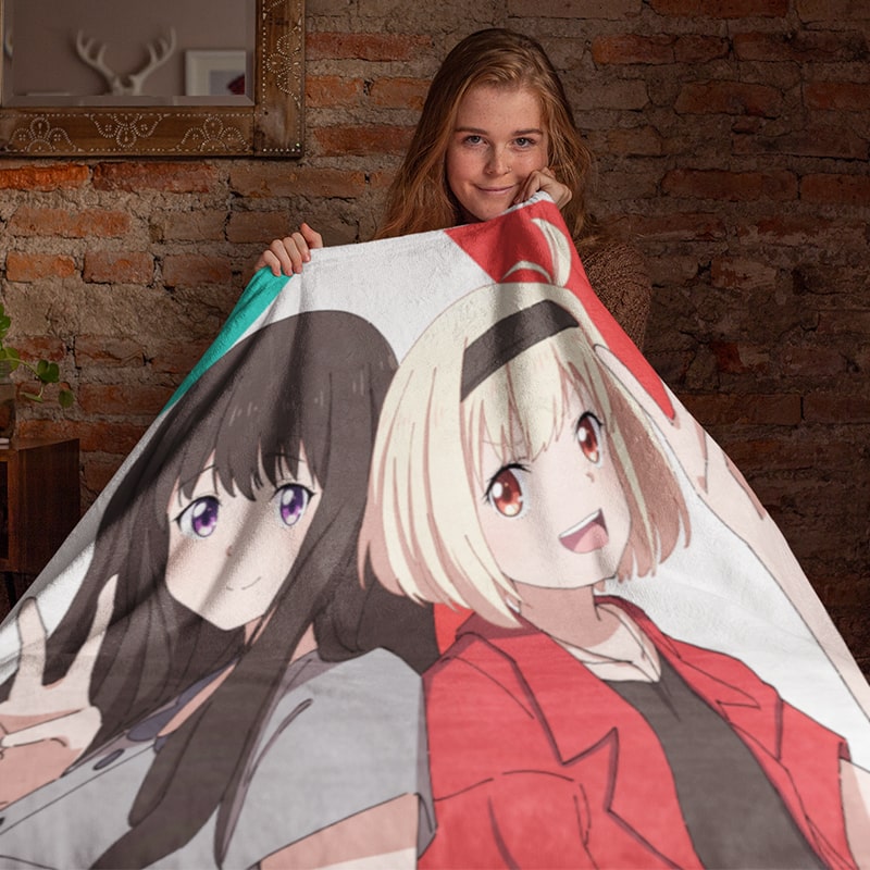Takina Inoue Chisato Nishikigi Kawaii Lycoris Recoil Throw Blanket