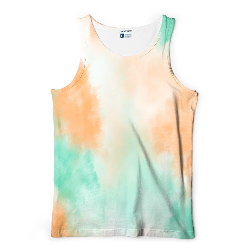 Tie-Dye Peach Green  All Over Brushed Curved Hem Tank Top