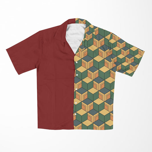 Tomioka Giyu Color Overlap Pattern Button Up Hawaiian Shirt