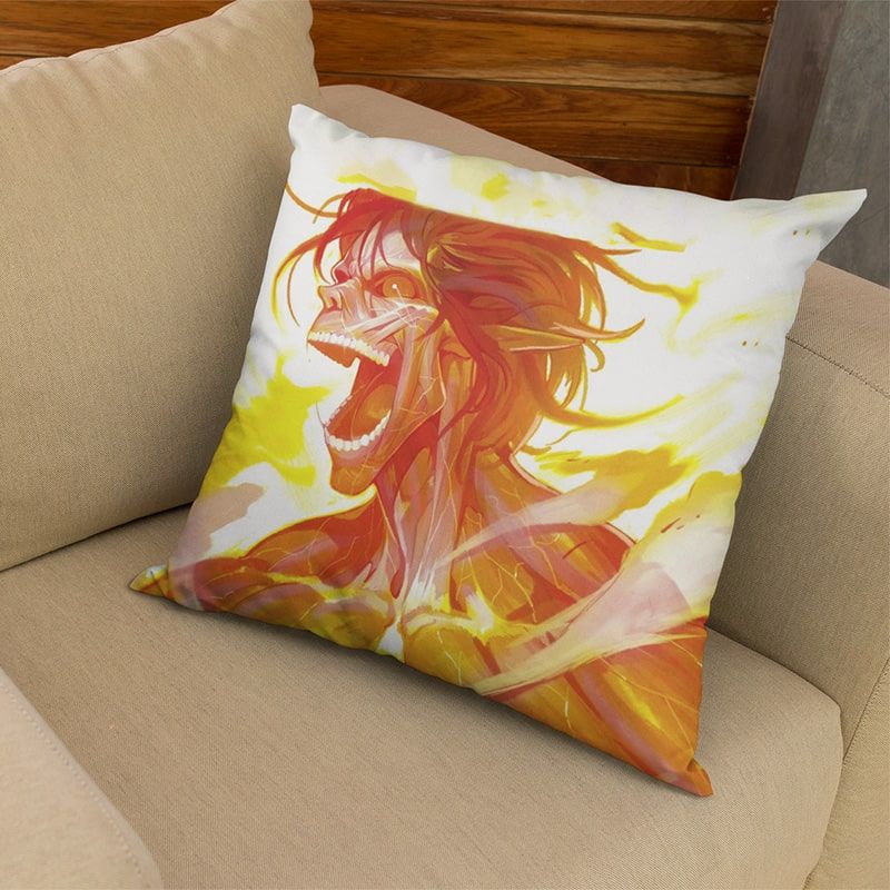 Attack On Titan Eren Yeager Screaming Attack Titan Throw Pillow-AttackOnTitan-Attack On Titan,Attack on Titan Throw Pillow,Home Decor,Pillowcase,Throw Pillow