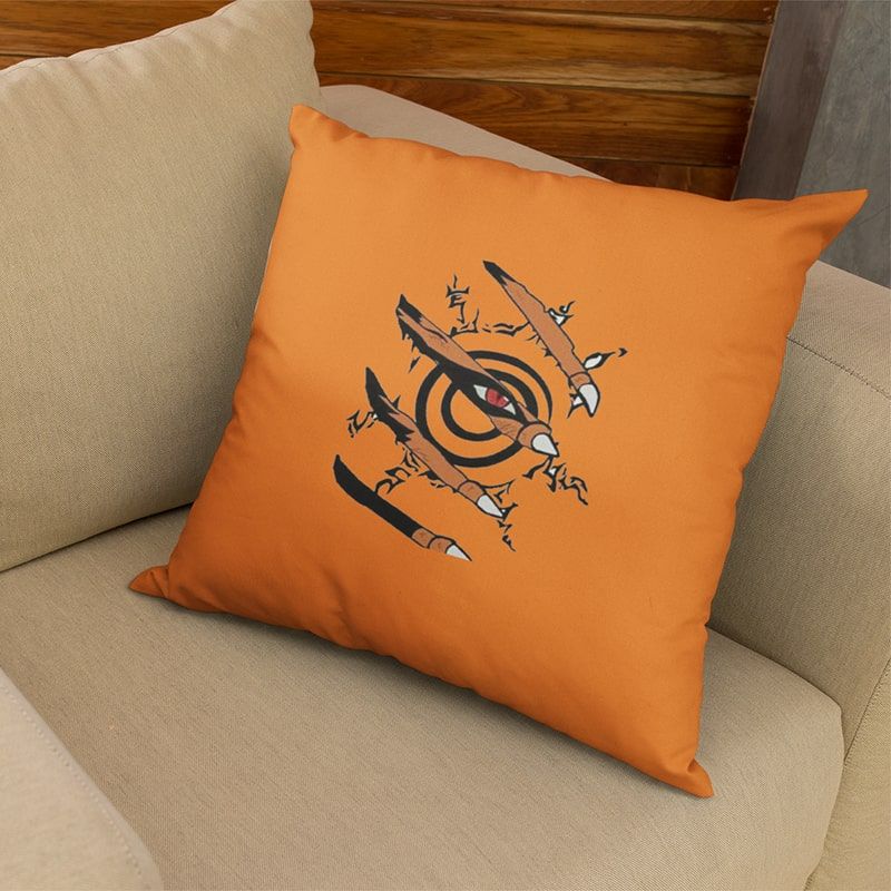 Kurama Orange Classic Scary Brushed Naruto Throw Pillow-Naruto-Home Decor,Naruto,Naruto Shippuden,Pillowcase,Throw Pillow