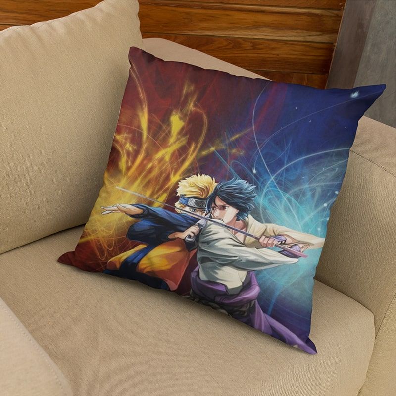 Naruto Premium Brushed Sasuke v Naruto Throw Pillow-Naruto-Home Decor,Naruto,Naruto Shippuden,Pillowcase,Sasuke Uchiha,Throw Pillow