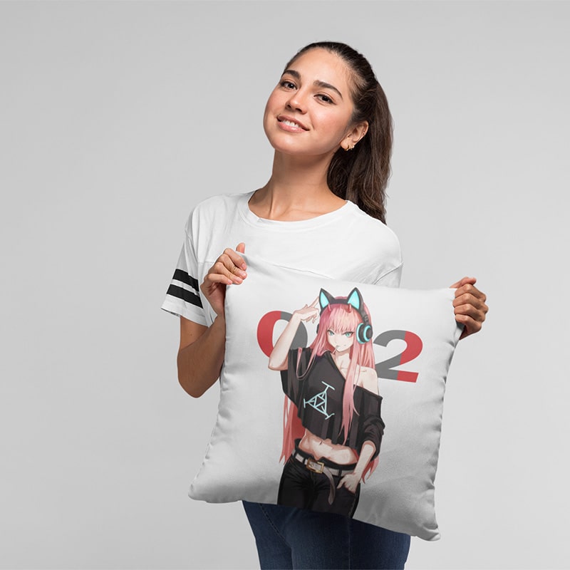 Zero Two Darling in The FranXX Hot Girl Brushed Anime Throw Pillow