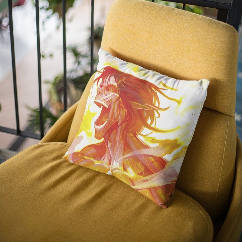 Attack On Titan Eren Yeager Screaming Attack Titan Throw Pillow-AttackOnTitan-Attack On Titan,Attack on Titan Throw Pillow,Home Decor,Pillowcase,Throw Pillow